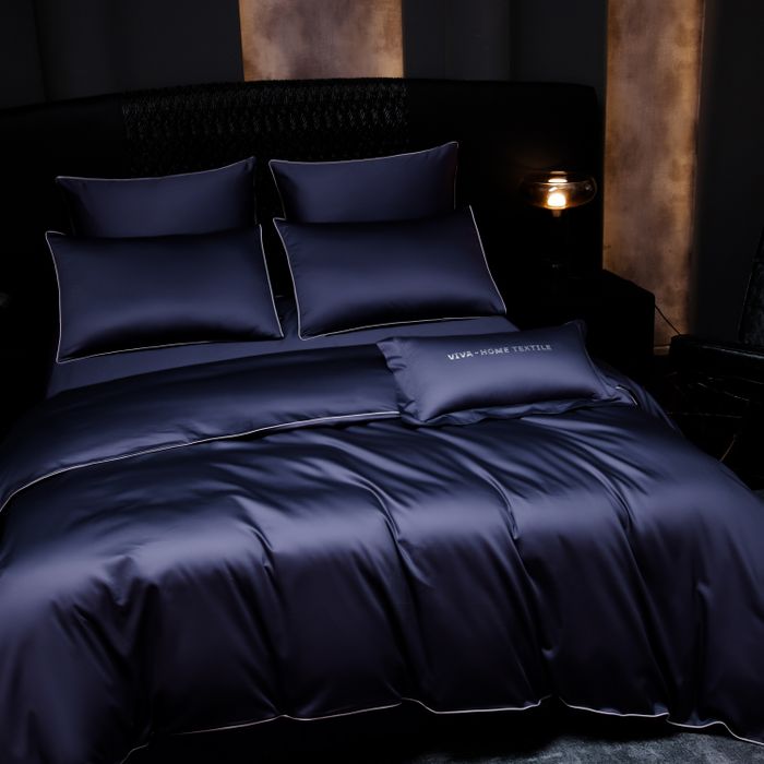 Комплект постельного белья на резинке Однотонный Сатин Премиум «Темный сапфир»