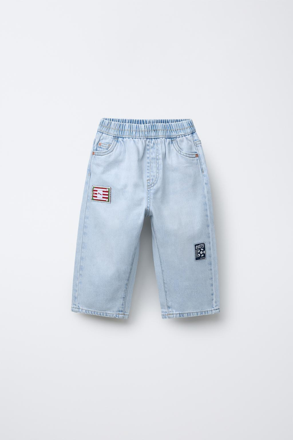 ZARA ДЖИНСЫ WIDE LEG С НАШИВКАМИ, ГОЛУБОЙ