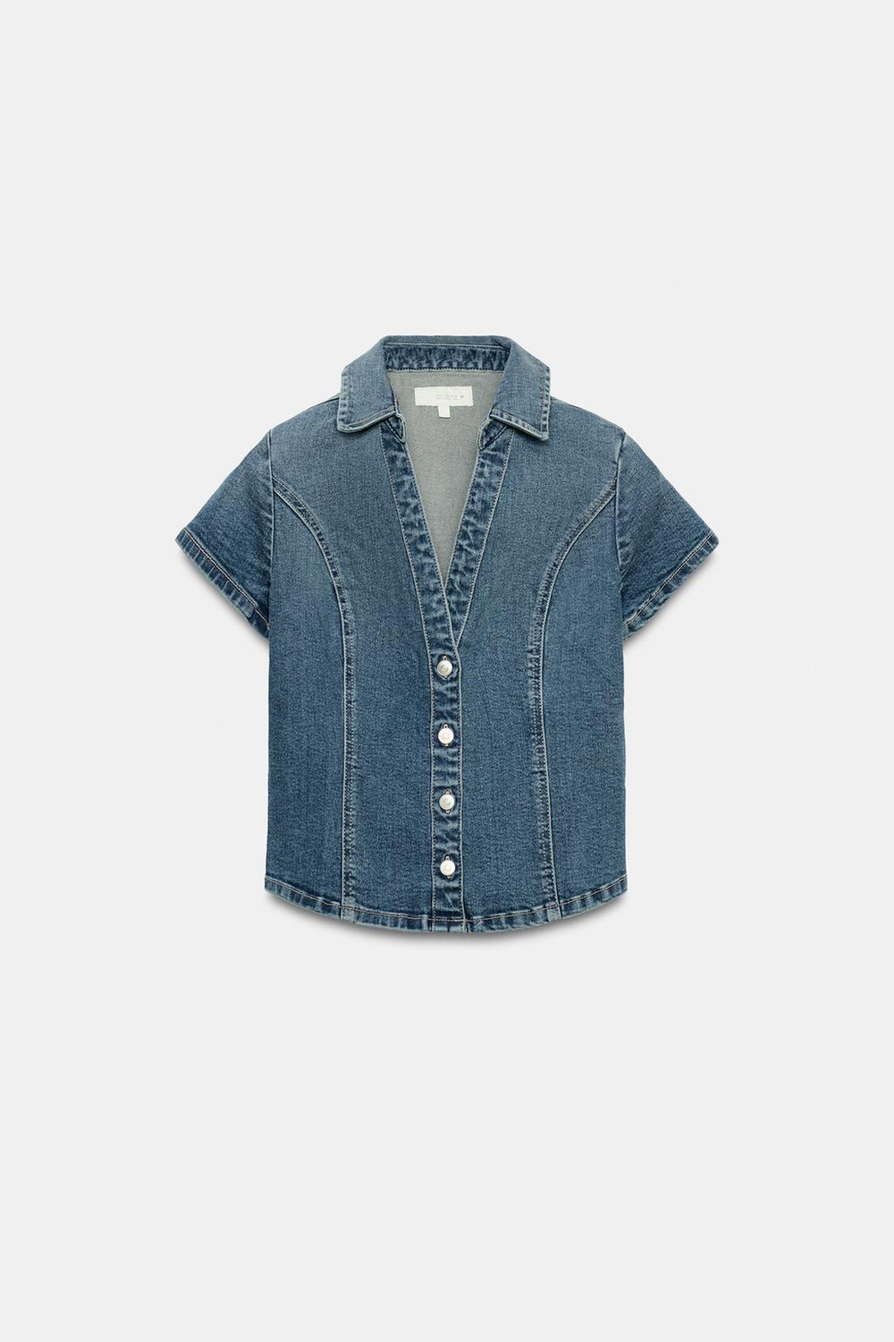 ZARA ПРИТАЛЕННАЯ ДЖИНСОВАЯ РУБАШКА TRF, СИНИЙ