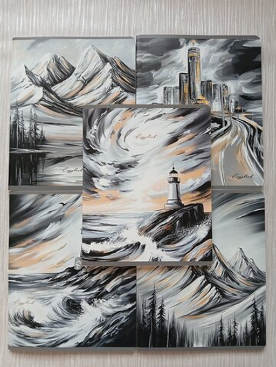 Тетрадь 48 листа А5+. "Идеально Серый", общая, линия. Формат А5+ (163*203 мм). Арт.120045. С полями. Комплект 5 шт.