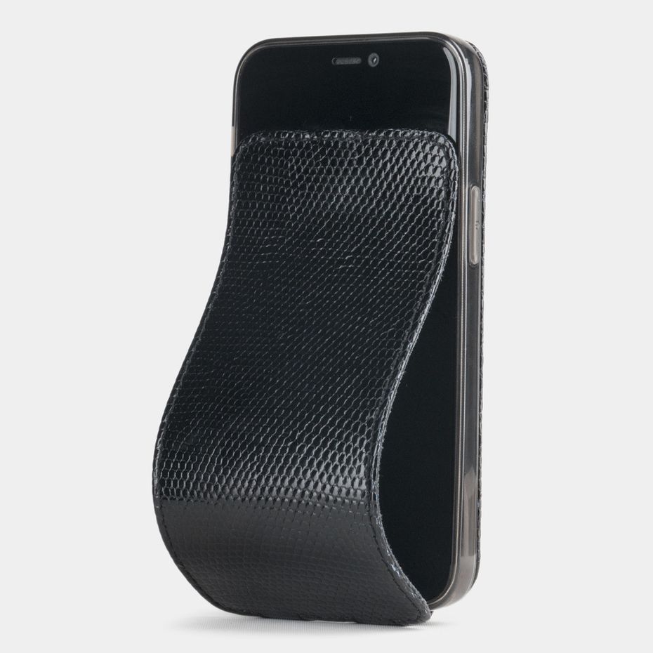 Чехол для iPhone 12 Mini из натуральной кожи ящерицы, цвета черный лак