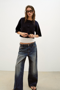 ZARA УКОРОЧЕННЫЙ ВЯЗАНЫЙ КАРДИГАН, МОРСКОЙ СИНИЙ