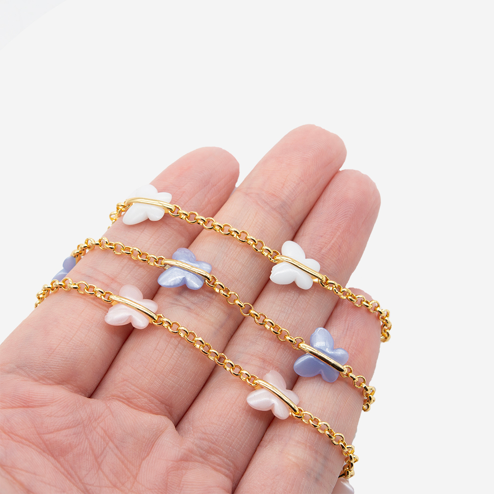 Цепь "Белые Бабочки", звено 2,5мм, позолота