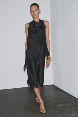 ZARA ТОП-ХАЛТЕР С КРУЖЕВОМ — ZW COLLECTION, ЧЕРНЫЙ