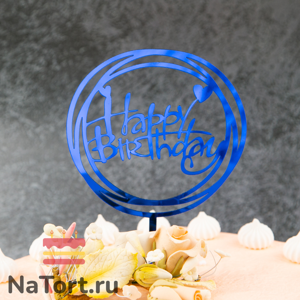 Топпер круглый «Happy Birthday» синий
