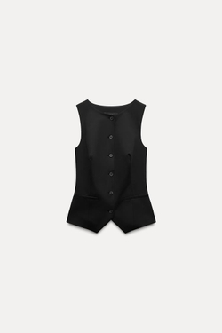 ZARA ОБЛЕГАЮЩИЙ ТОП-ЖИЛЕТ, ЧЕРНЫЙ