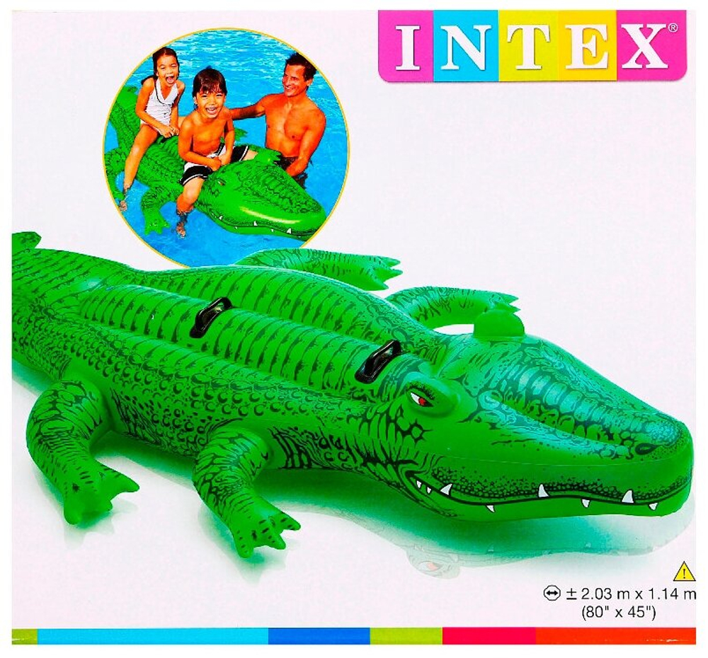 Надувная игрушка для плавания Крокодил 203х114 см Intex 58562, плот наездник матрас двухместный большой с ручками