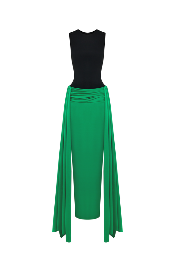 Платье макси из сатина и бифлекса