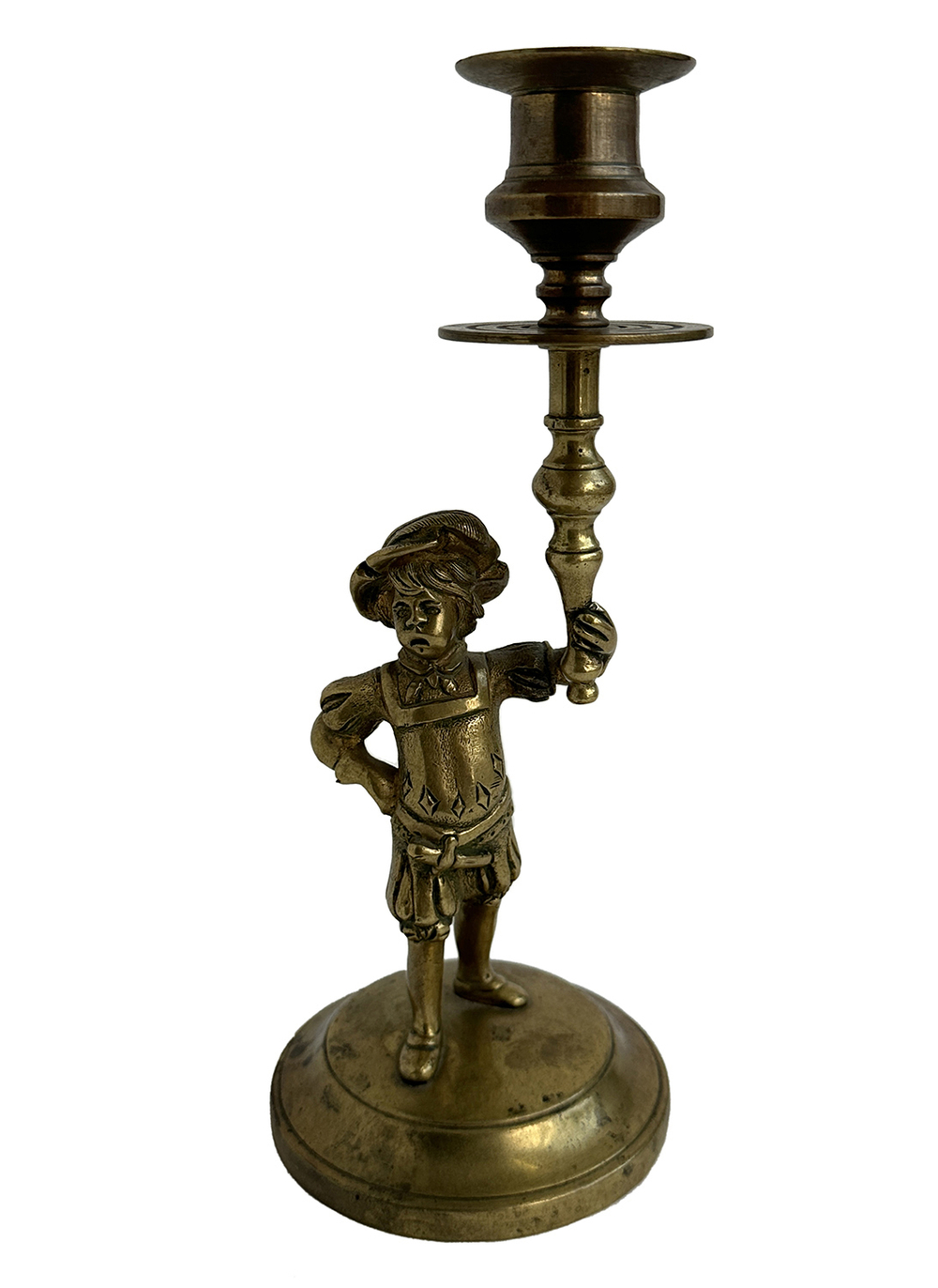 Маленький паж. Антикварный бронзовый коллекционный подсвечник Glasar. Англия. XIX век.