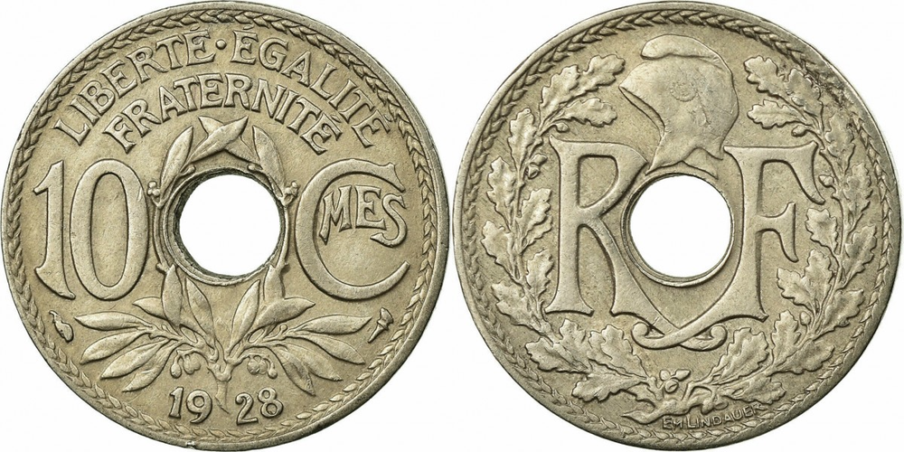 Франция 10 сантимов, 1917 - 1938 Фригийский колпак XF