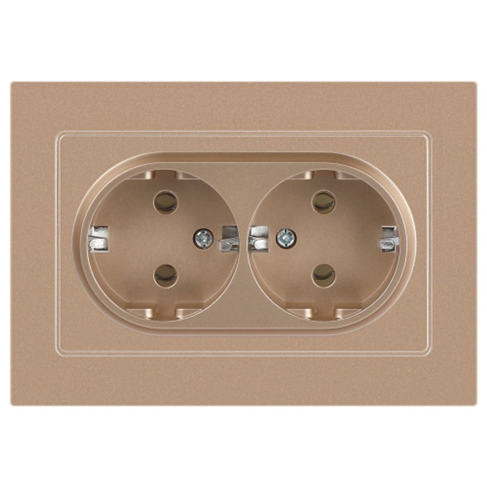 Розетка Intro Accent 6-205-04 двойная с заземлением 2X2P+E Schuko 16А-250В IP20 СУ AL/CU шампань