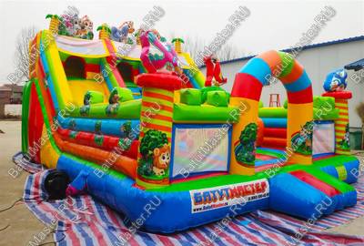 Коммерческий надувной батут "Дружная компания" в тематике "слоник в джунглях", 8*6*6 м