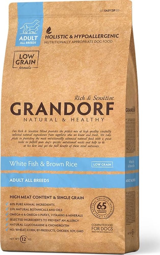 Сухой корм для собак средних и крупных пород GRANDORF DOG White Fish MED&amp;MAXI с белой рыбой, Пак