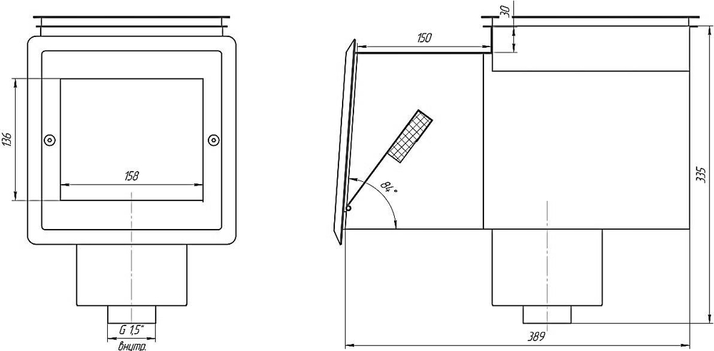 RV Скиммер с автодоливом и переливом под композит (15м², ВР1½", долив ВР½", AISI 316L)