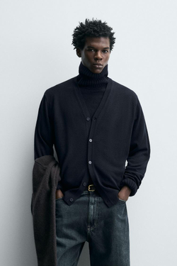 ZARA ЛЕГКИЙ ШЕРСТЯНОЙ КАРДИГАН, МОРСКОЙ ТЕМНО-СИНИЙ