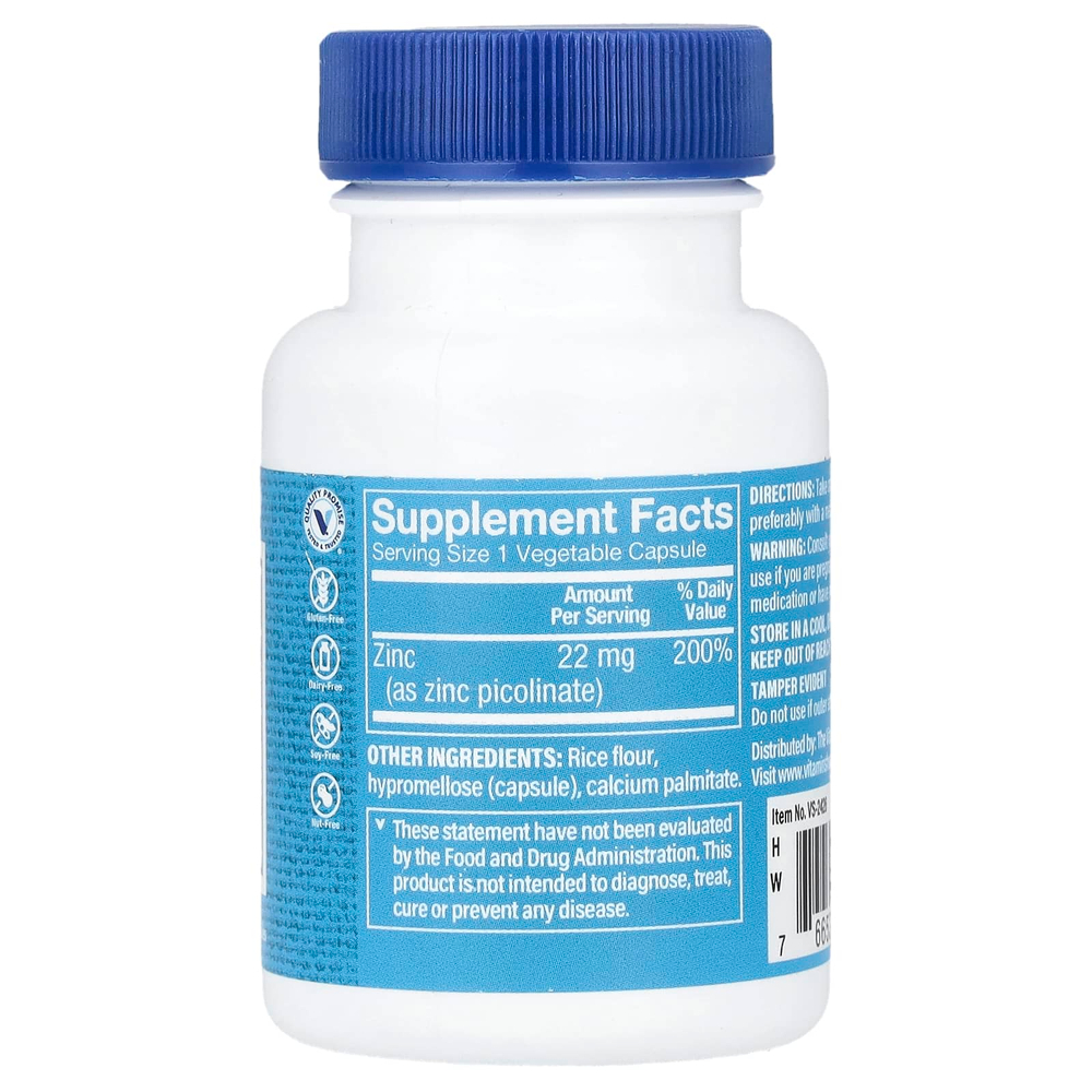 The Vitamin Shoppe, Пиколинат цинка, 100 растительных капсул (22 мг на капсулу)