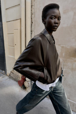 ZARA БОМБЕР ИЗ ИСКУССТВЕННОЙ КОЖИ, ТЕМНО-КОРИЧНЕВЫЙ