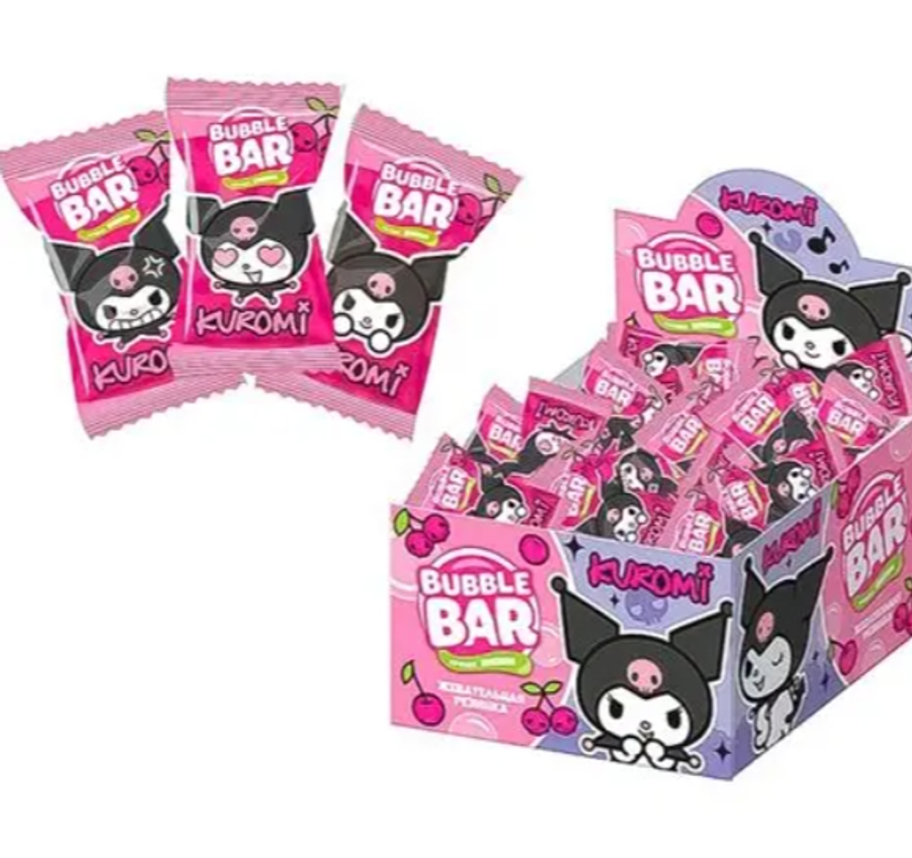 Жевательная резинка KUROMI BUBBLE BAR кислая с жидким центром 3г.