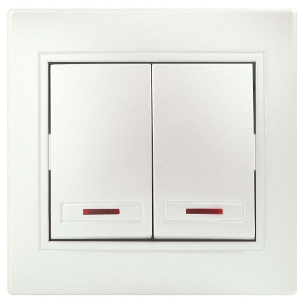 Выключатель Intro Plano 1-105-06 двухклавишный с подсветкой, 10А-250В, IP20, СУ, перламутр