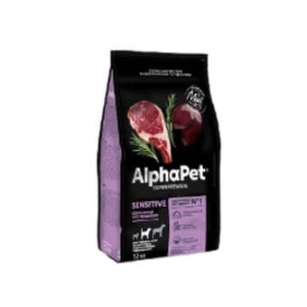 Сухой корм для взрослых собак средних пород с чувствительным пищеварением AlphaPet Superpremium с бараниной и потрошками, 12 кг