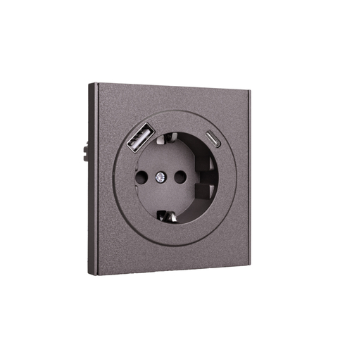 Розетка STRONG 1-ая с/з с/у з/ш 16А с USB A+C быстрой зарядки 5В/3А графит KRANZ