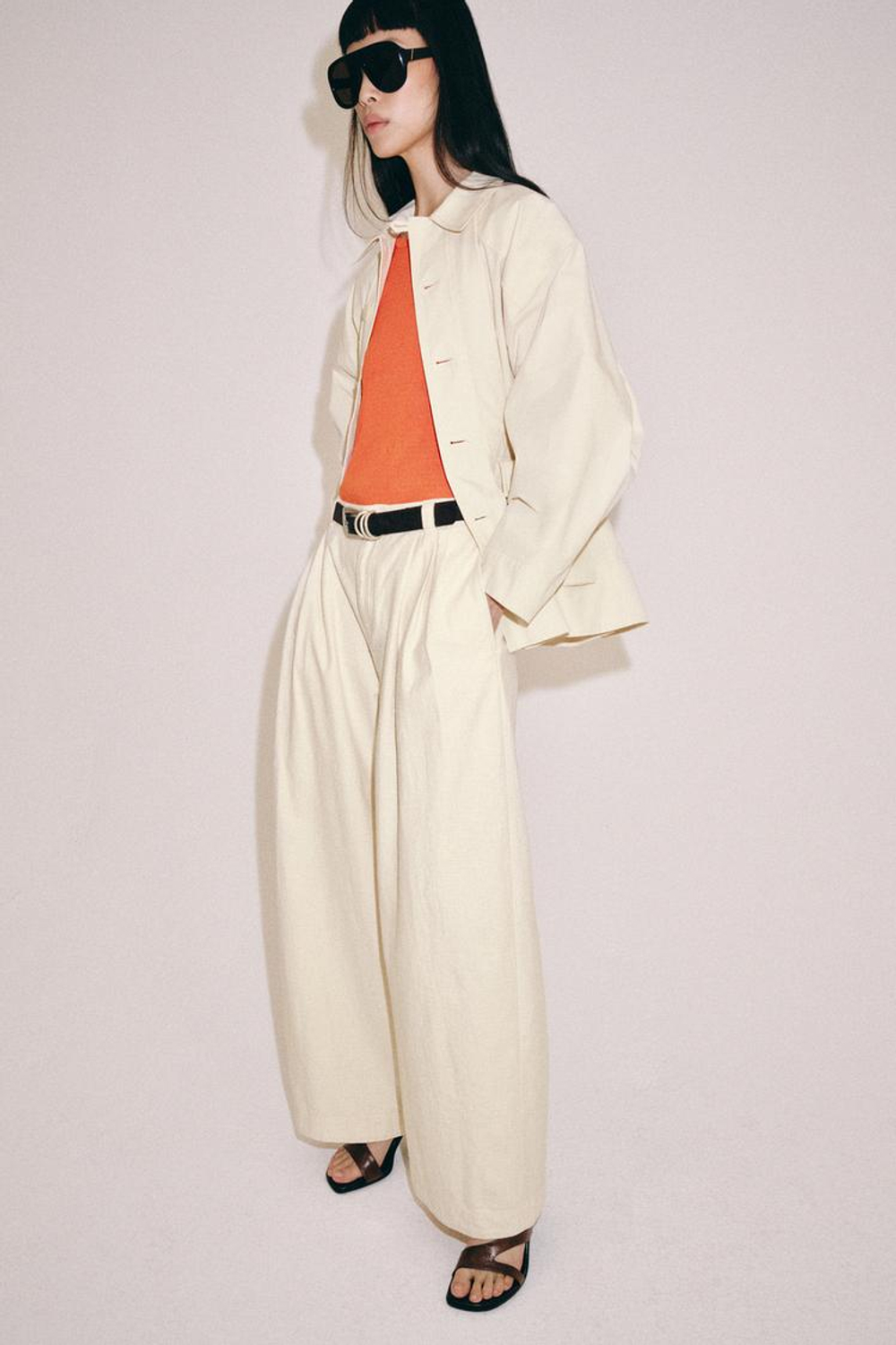 ZARA БРЮКИ ОВЕРСАЙЗ — ZW COLLECTION, ЭКРЮ