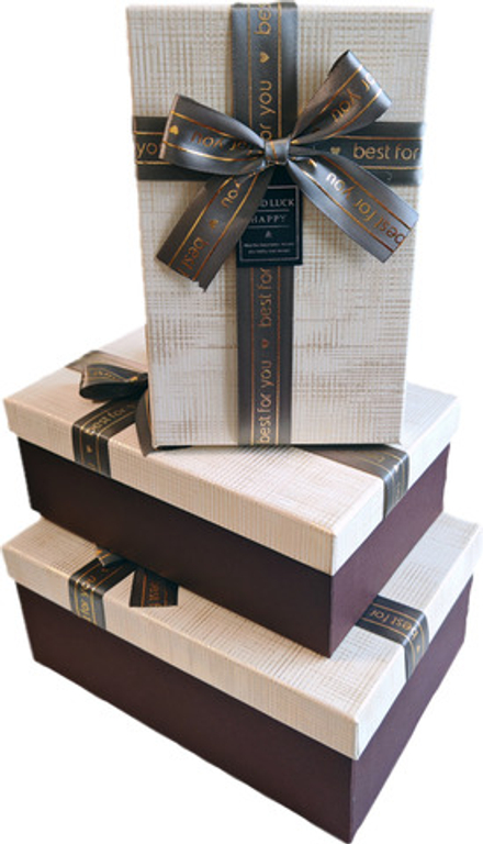 Набор подарочных коробок 3в1 с бантом, бежевый /коричневый 19*12*6.5, 21*14*8, 23*16*9.8см