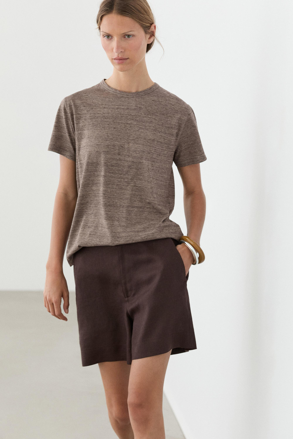 Massimo Dutti Короткие шорты из 100% льна, коричневый