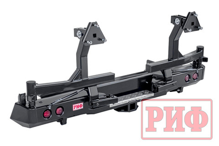 Бампер силовой задний Isuzu D-MAX (2012-2020) с квадратом под фаркоп, 2-мя калитками, фонарями, подсветкой номера, стандарт