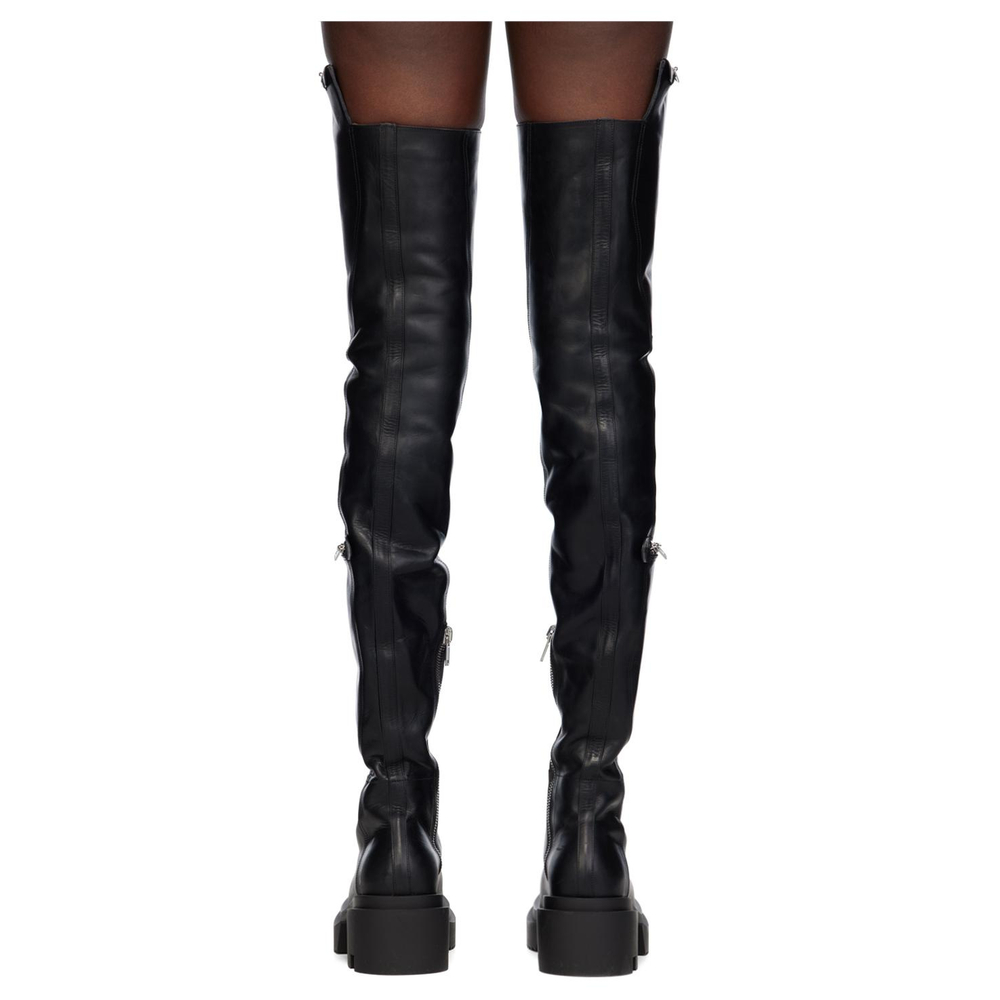 RICK OWENS/RO Top Grain Cow Leather Over the knee Boots 5cm Women"s Black