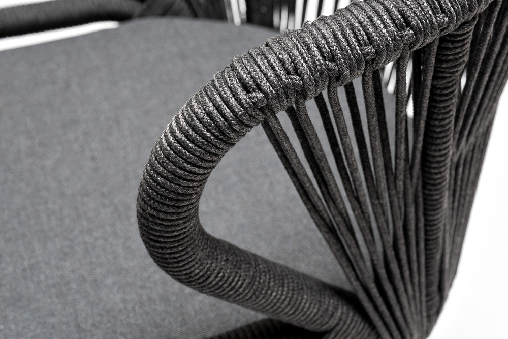 "Венето" обеденная группа на 6 персон со стульями "Милан", каркас темно-серый, роуп темно-серый