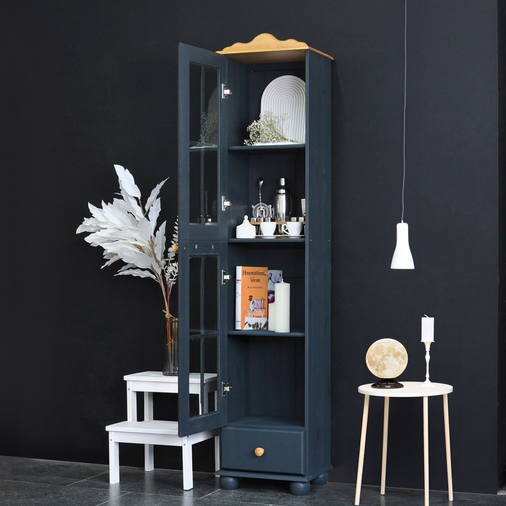 Шкаф витрина Бритта однодверный серый/антик