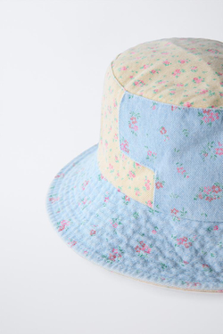 ZARA ПАНАМА В СТИЛЕ ПЭЧВОРК С ЦВЕТОЧНЫМ ПРИНТОМ, СИНИЙ