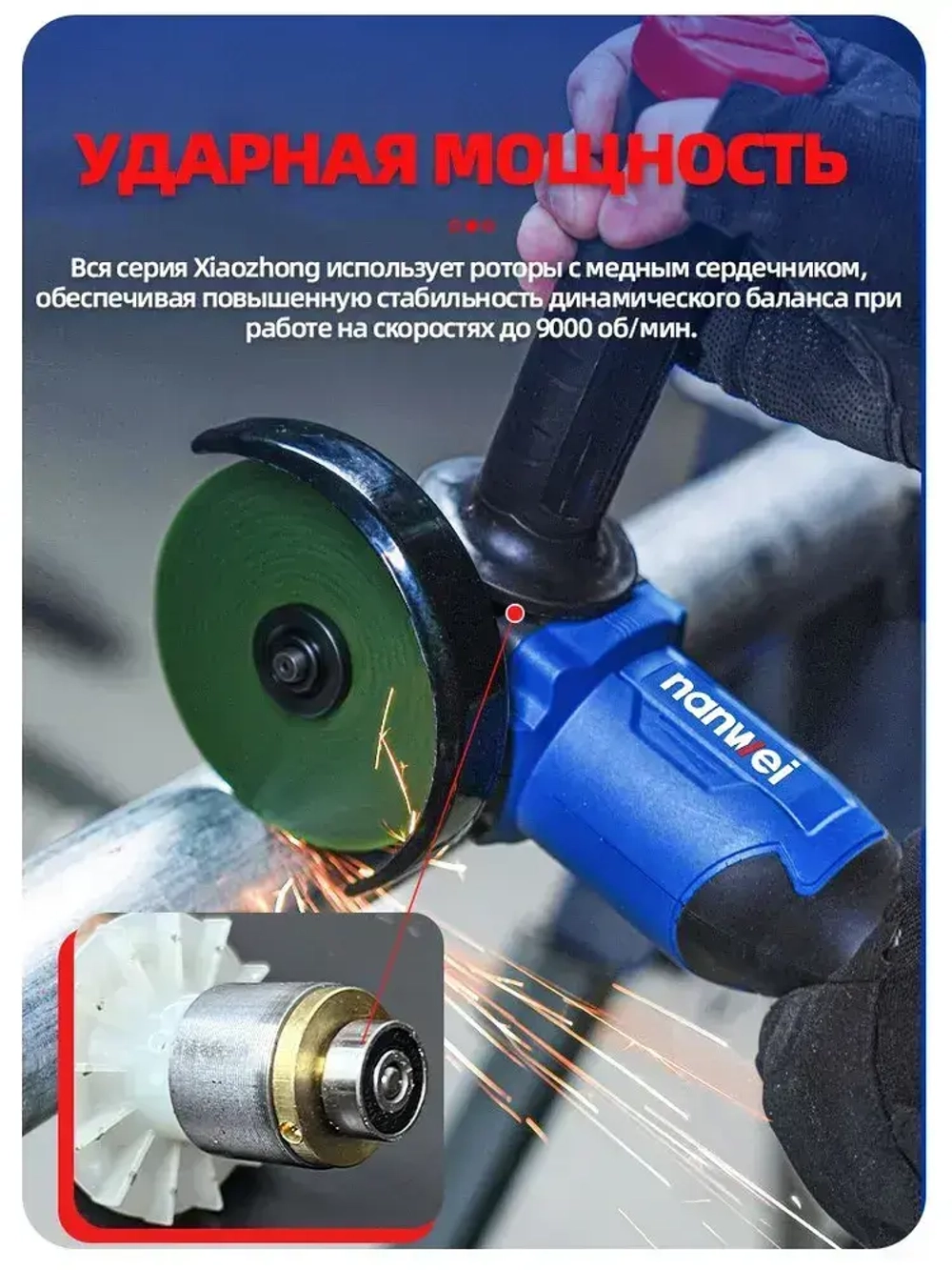 NANWEI 125 мм Угловая шлифовальная машина 5000/7000/9800 об/мин, 20 В, бесщеточный двигатель (Батарея 6,0ah x 2)