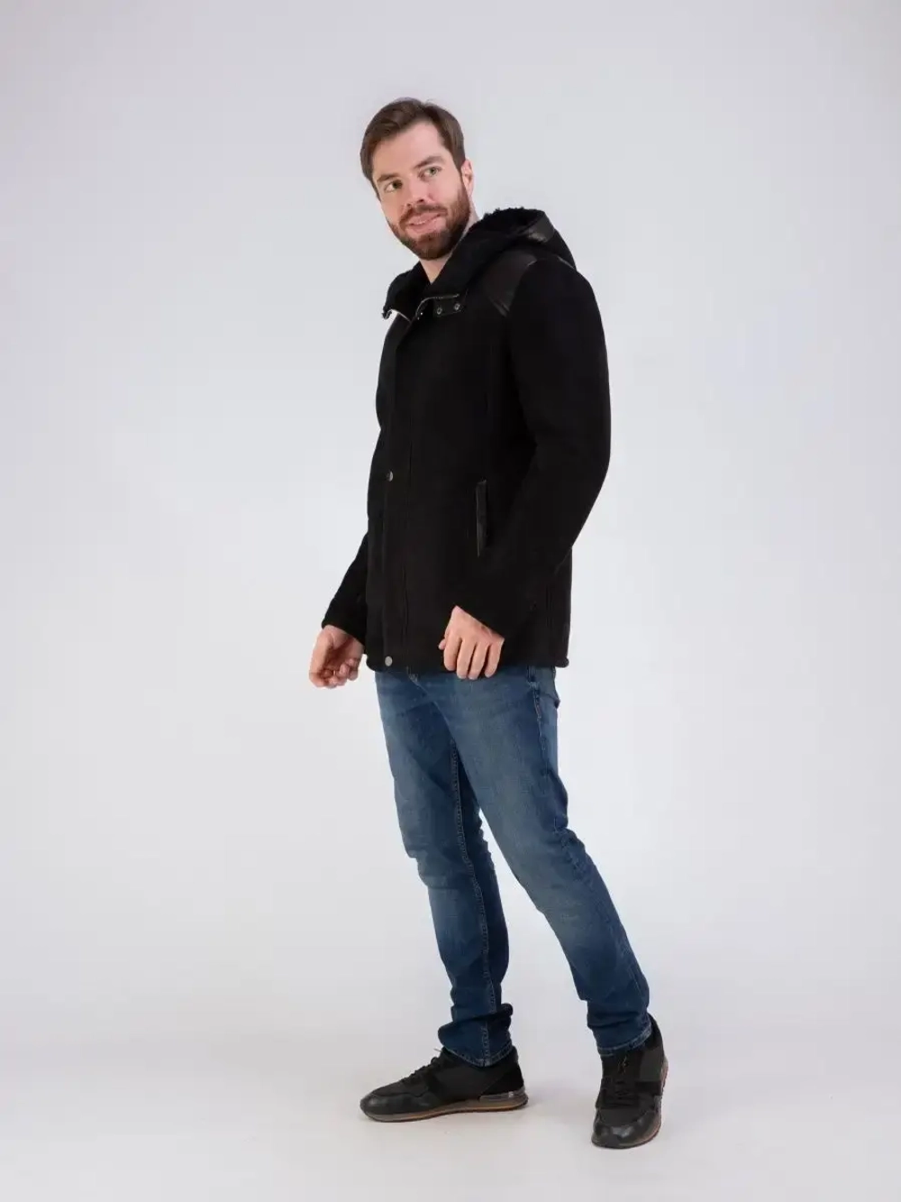 Дубленка мужская натуральная зимняя с капюшоном Турция