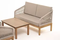 "Канны" лаунж-зона 4-местная из роупа со столиком "Канны" цвета "дуб", основание дуб, роуп бежевый