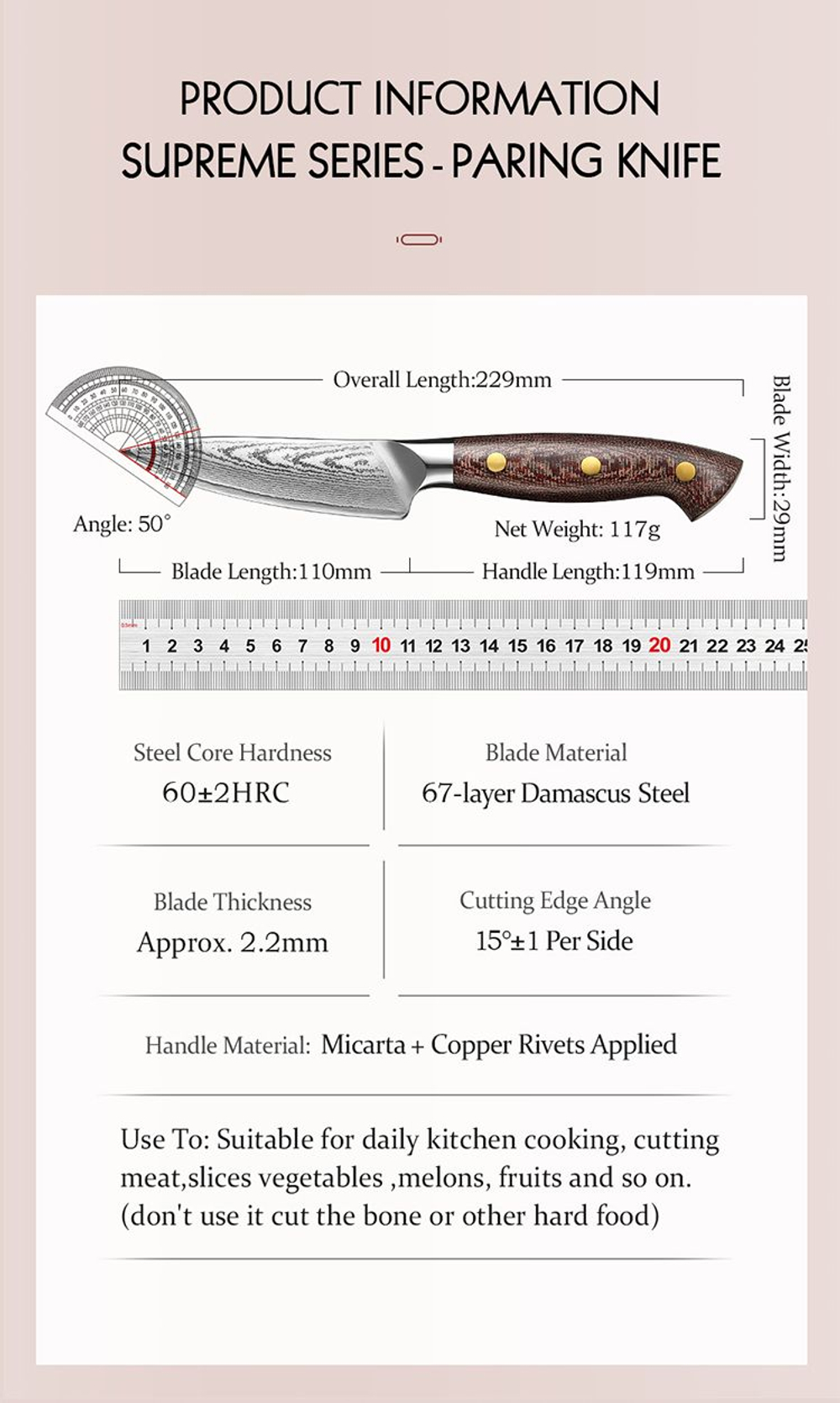 Кухонный нож Hezhen X02M Paring нож 4 дюйма клинок 67 Layers Damascus рукоять микарта, длина лезвия 11 см