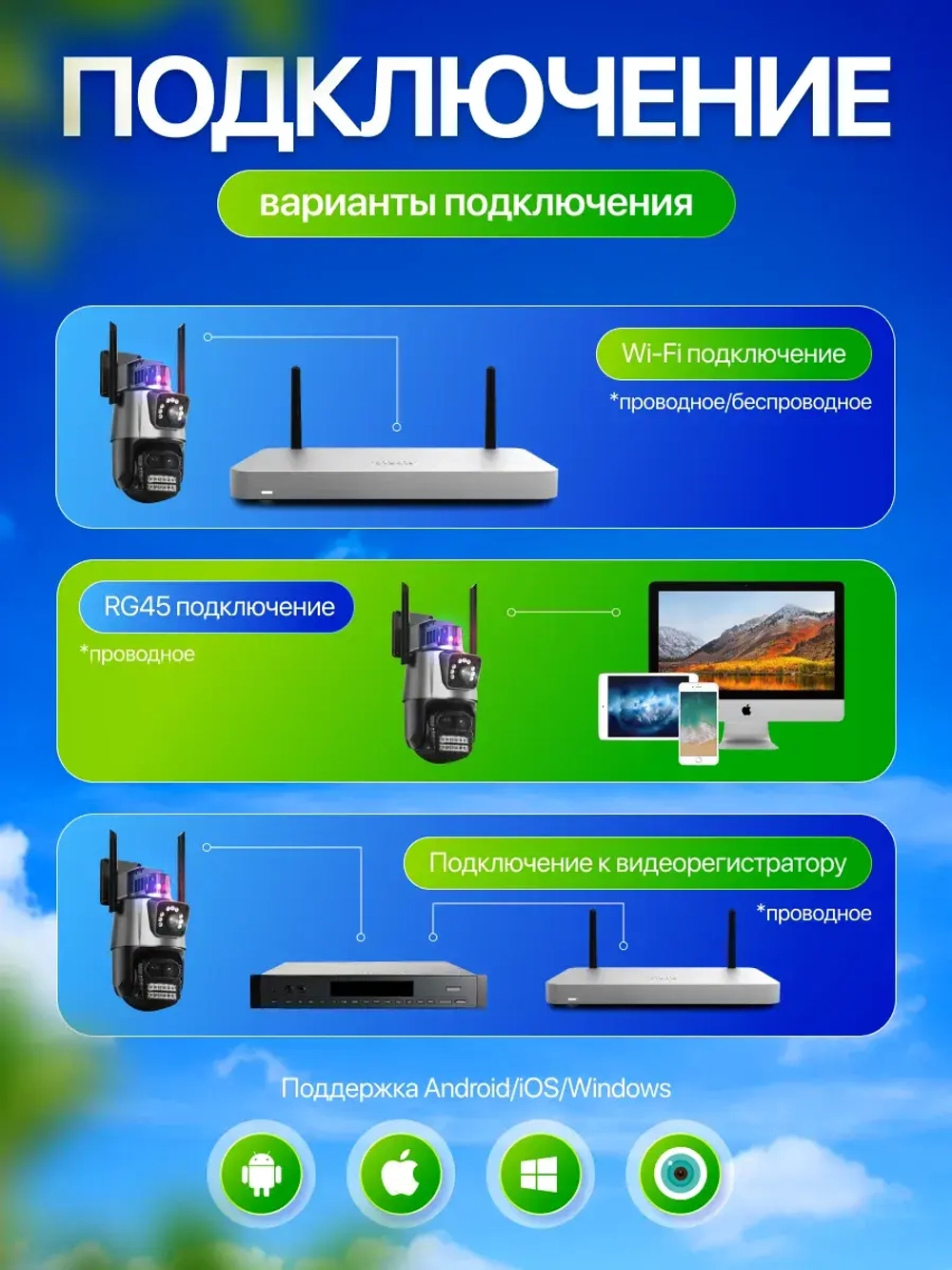 Уличная камера видеонаблюдения 6MP зум 8Х + MicroSD 64Gb