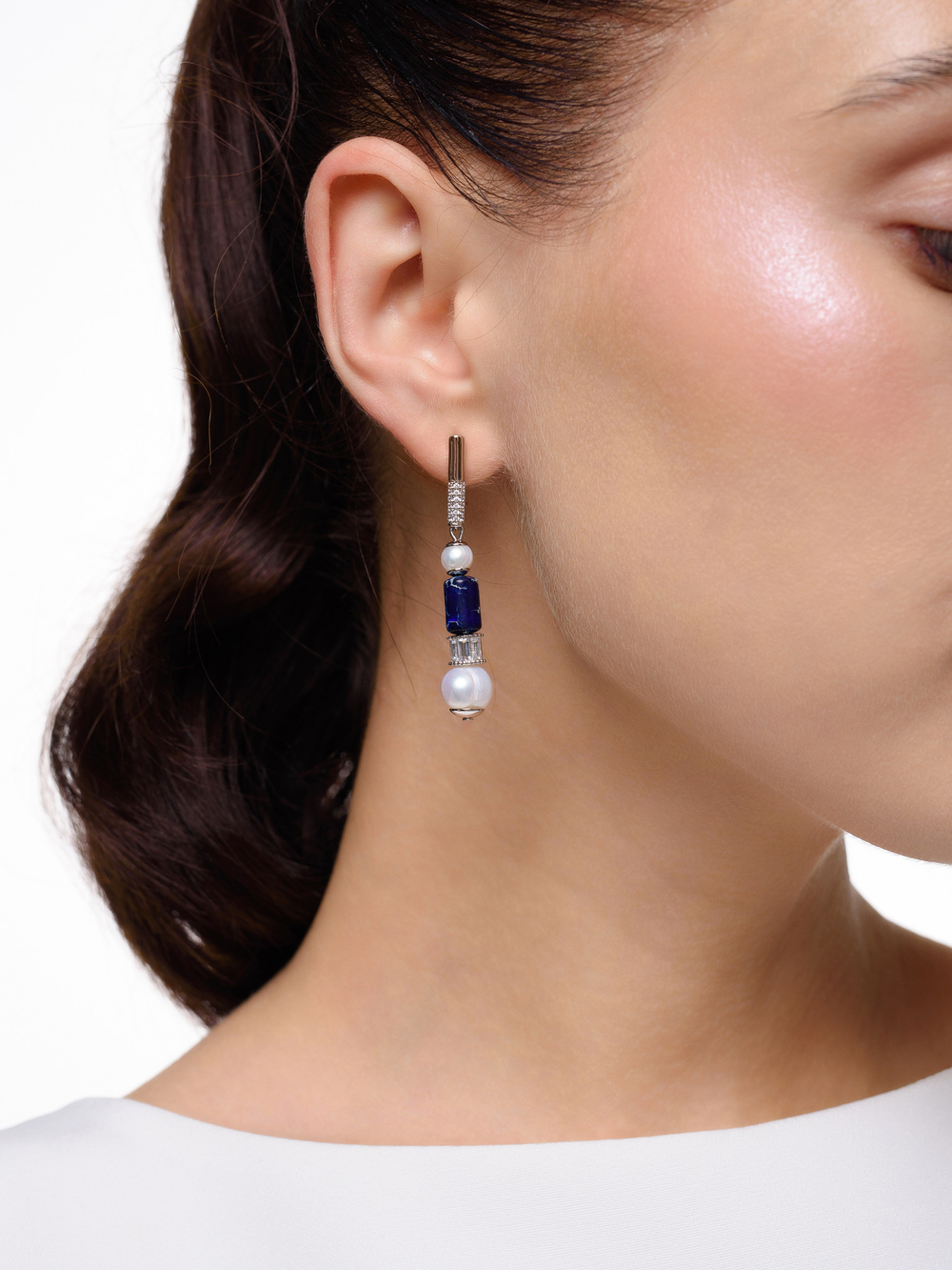 Серьги "Pearl charm" Blue Silver