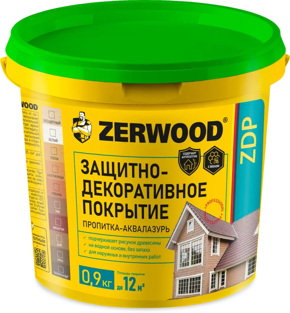 ZERWOOD ZDP АКВАЛАЗУРЬ Защитно-декоративное покрытие Махагон 0,9кг ведро (ИжСинтез)