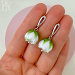 LEFIREL' Серьги серебряные женские "Ландыши" с цветами из муранского стекла / ювелирные украшения из родированного серебра 925