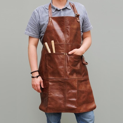 Фартук коричневый из натуральной кожи 40371
