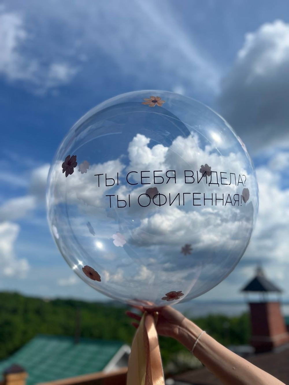 большой прозрачный шар с цветочками №3350