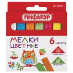 Мел цветной ПИФАГОР, набор 6 шт., квадратный, 221979