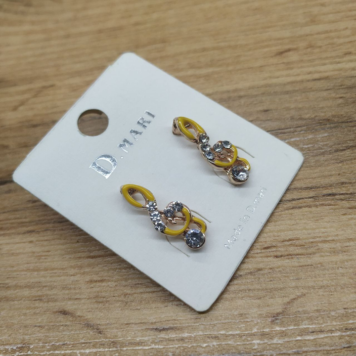 Серьги-гвоздики Скрипичный ключ стразы кристалл эмаль желтая металл золотистый