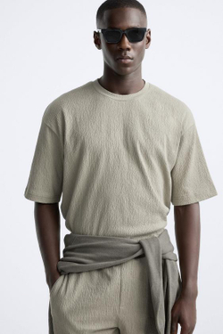 ZARA ФУТБОЛКА ИЗ РЕЛЬЕФНОЙ ТКАНИ, МЯГКИЙ ЗЕЛЕНЫЙ