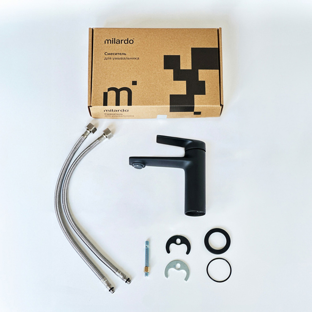 Смеситель для раковины 35к Milardo 	AZUBL00M01 "Azure" литой, п/шпильку, ЧЕРНЫЙ матовый