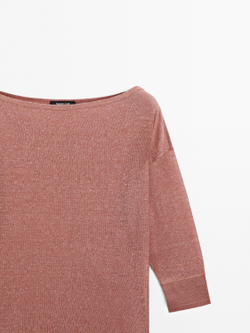 Massimo Dutti Футболка из смеси шерсти и льна, красноватый