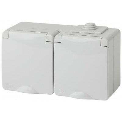 Эра Б0035991 11-2603-03 Розетка 2x2P+E гориз. IP65, 16A-250В, ОУ, серый, Эксперт