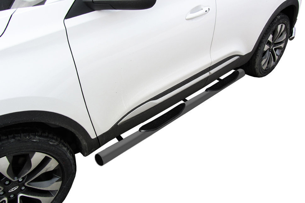 Пороги стальные Chery Tiggo 4 (2018-2023) d76 с проступями (серебристые)